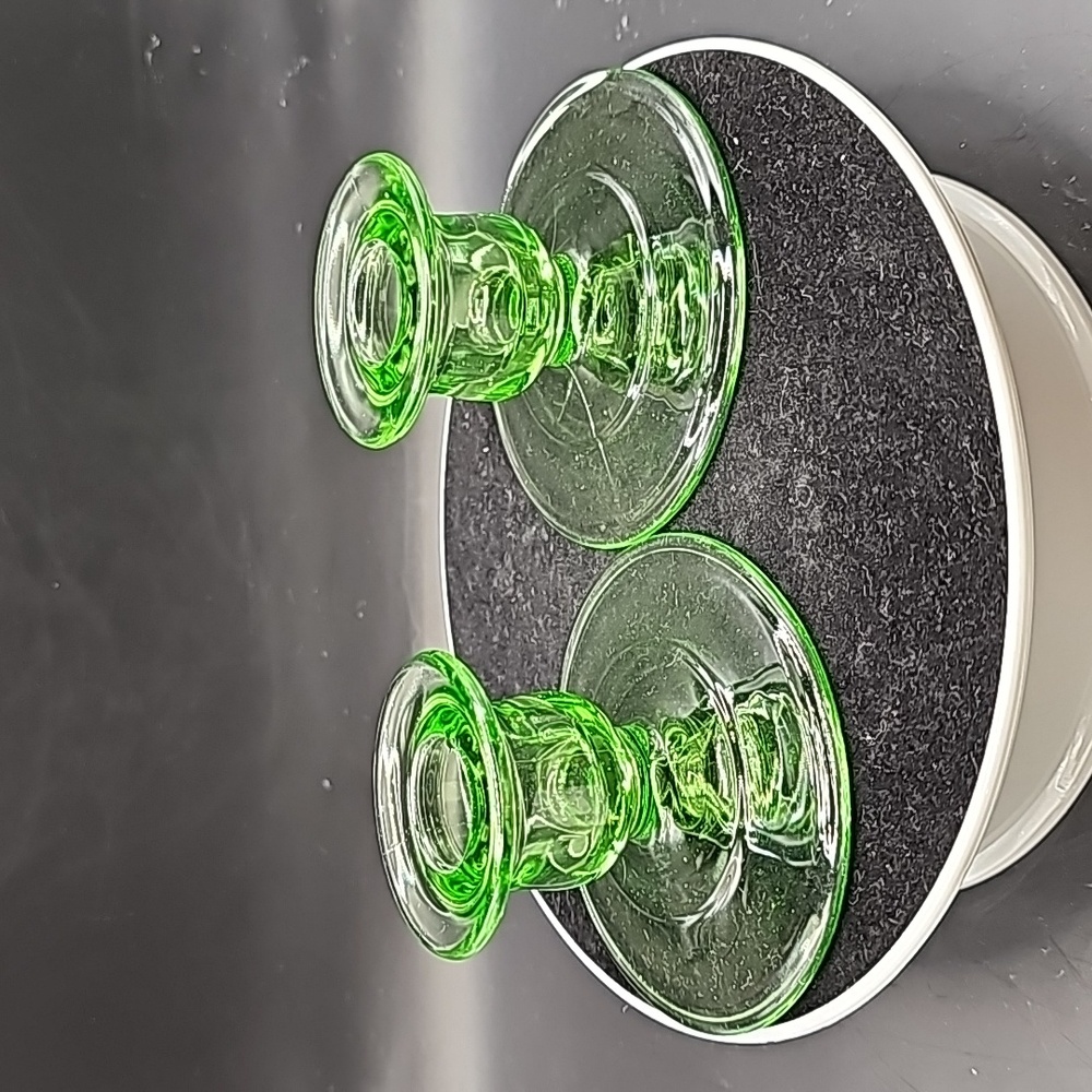 FINAL PRICE! Uranium/Vaseline Glass Candle stick Holders Set of 2